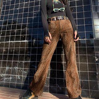 Leopard Print High-waist Straight Pants