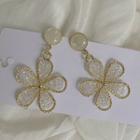 Cat Eye Stone Flower Dangle Earring 1 Pair - Silver Needle - One Size