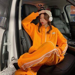 Hood Zip Jacket / Lettering Sweatpants