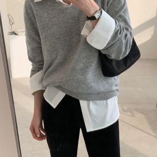 V-neck Wool Blend Knit Top Gray - One Size
