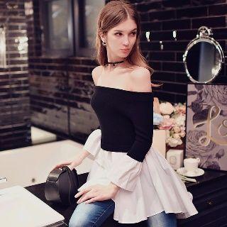 Off-shoulder Knit Panel Top