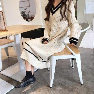 Contrast Stripe Midi Knit Dress