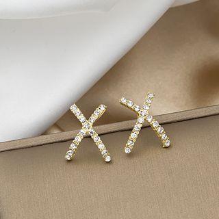 Cross Rhinestone Alloy Earring E3169-2 - 1 Pr - Gold - One Size