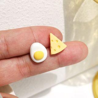 Egg & Cheese Resin Asymmetrical Earring 1 Pair - S925 Silver - Yellow & White - One Size