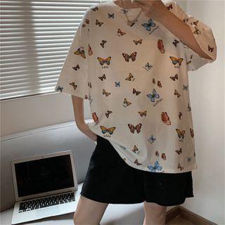 Butterfly Oversize Elbow-sleeve T-shirt