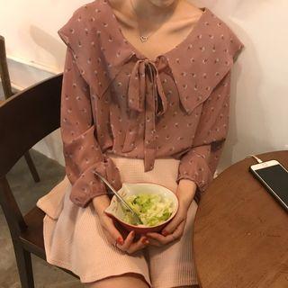 Lace-up Printed Long-sleeve Top