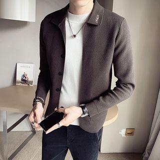 Letter Embroidered Collared Zip Cardigan