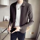 Letter Embroidered Collared Zip Cardigan