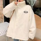 Fleece Lettering Zip-up Jacket One Size - White