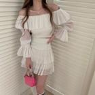 Bell-sleeve Off-shoulder Ruffled Blouse / Layered Mini A-line Skirt