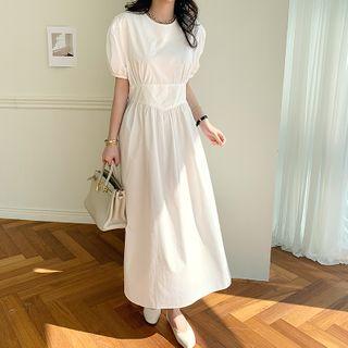 Puff-sleeve Maxi Gathered Dress Ivory - One Size