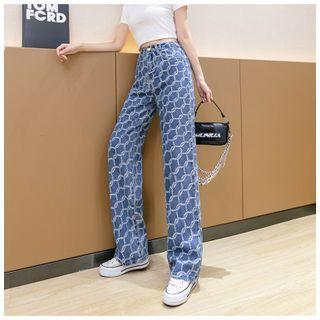 High-waist Jacquard Wide-leg Jeans