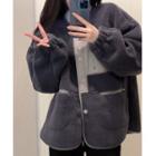 Stand-collar Oversize Jacket Blue - One Size