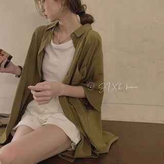Plain Shirt Shirt - Mustard Green - One Size