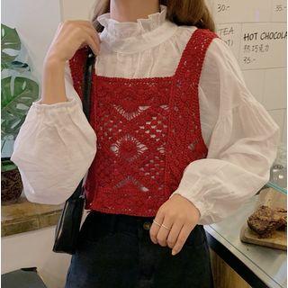 Crochet Knit Vest / Frilled Trim Blouse