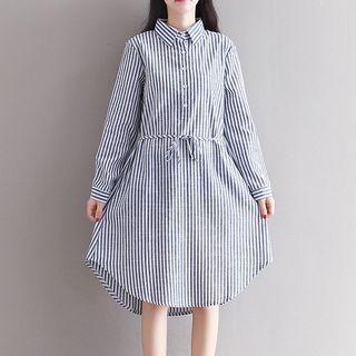 Striped Long Sleeve Midi Shirt Dress