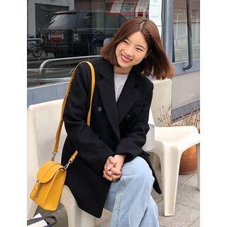 Notched-lapel Double-breasted Wool Blend Jacket