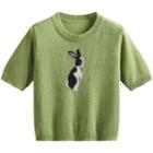 Short-sleeve Rabbit Knit Top Green - One Size