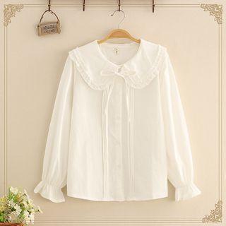 Long Sleeve Peter-pan Collar Pleated Shirt