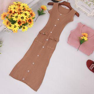 Ribbed Sleeveless Midi Sheath Knit Dress
