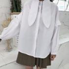 Plain Puff-sleeve Loose-fit Blouse White - One Size