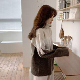 Turtle-neck Argyle Sweater Brown - One Size