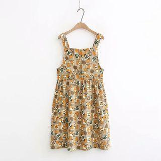 Printed Strappy A-line Dress As Shown In Figure - One Size