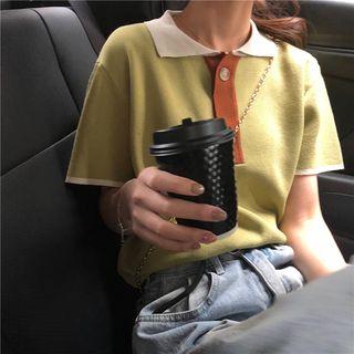 Short-sleeve Color Block Knit Polo Shirt