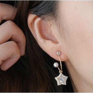 Non-matching 925 Sterling Silver Star Faux Pearl Dangle Earring 1 Pair - Star Pearl Asymmetry Earrings - One Size