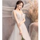 V-neck Open Back Ball Gown Wedding Dress