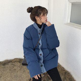 Color-block Loose-fit Padded Jacket Blue - One Size