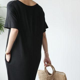 Round-neck Slit-back Long Dress
