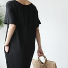 Round-neck Slit-back Long Dress