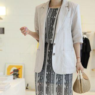 Elbow-sleeve Linen Blazer