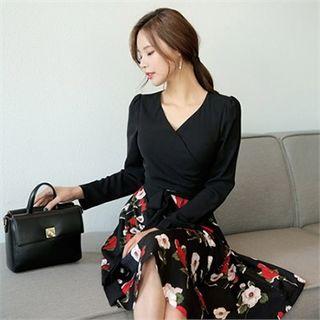 Tie-waist Floral Print Flared Midi Dress