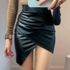 Faux Leather Slit Mini Fitted Skirt