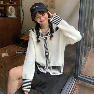 Sailor Collar Color Block Striped Knit Jacket