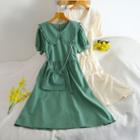 Set: Plain Peter Pan-collar Dress + Crossbody Bag