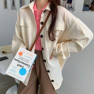 Flap-pocket Plain Shirt Jacket Milky White - One Size