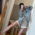 Washed Denim Button Jacket Denim Blue - One Size