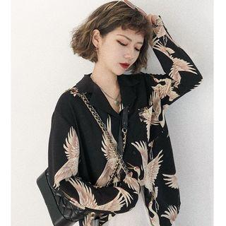 Printed Notch Lapel Chiffon Shirt