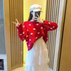 Heart Print Loose-fit Sweater / Lace Skirt