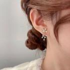 Flower Faux Cat Eye Stone Fringed Earring Eh1368 - 1 Pair - Gold & White - One Size