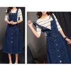 Striped Elbow-sleeve T-shirt / Denim Midi Jumper Dress