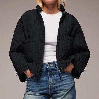 Quilted Puffer Cropped Jacket With Waist String