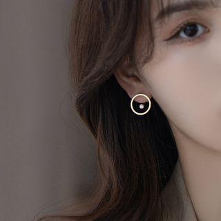 Faux Pearl Alloy Hoop Earring 1 Pair - Gold & White - One Size