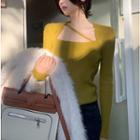 Details Square-neck Knit Top