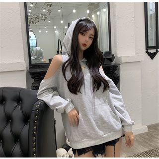 Cutout Shoulder Hooded Sweatshirt