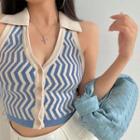 Sleeveless Button-up Halter Knit Top