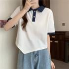 Short-sleeve Contrast Trim Asymmetrical Polo Shirt
